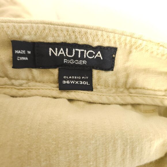 Nautica Rigger Mens 36x30 Beige 100% Linen Classic Fit Chino Khaki Pants Trouser - Picture 3 of 7